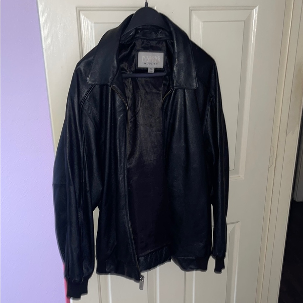 80s Vintage Wilsons Leather Bomber Jacket | Black Oversized Moto Style | Size XL